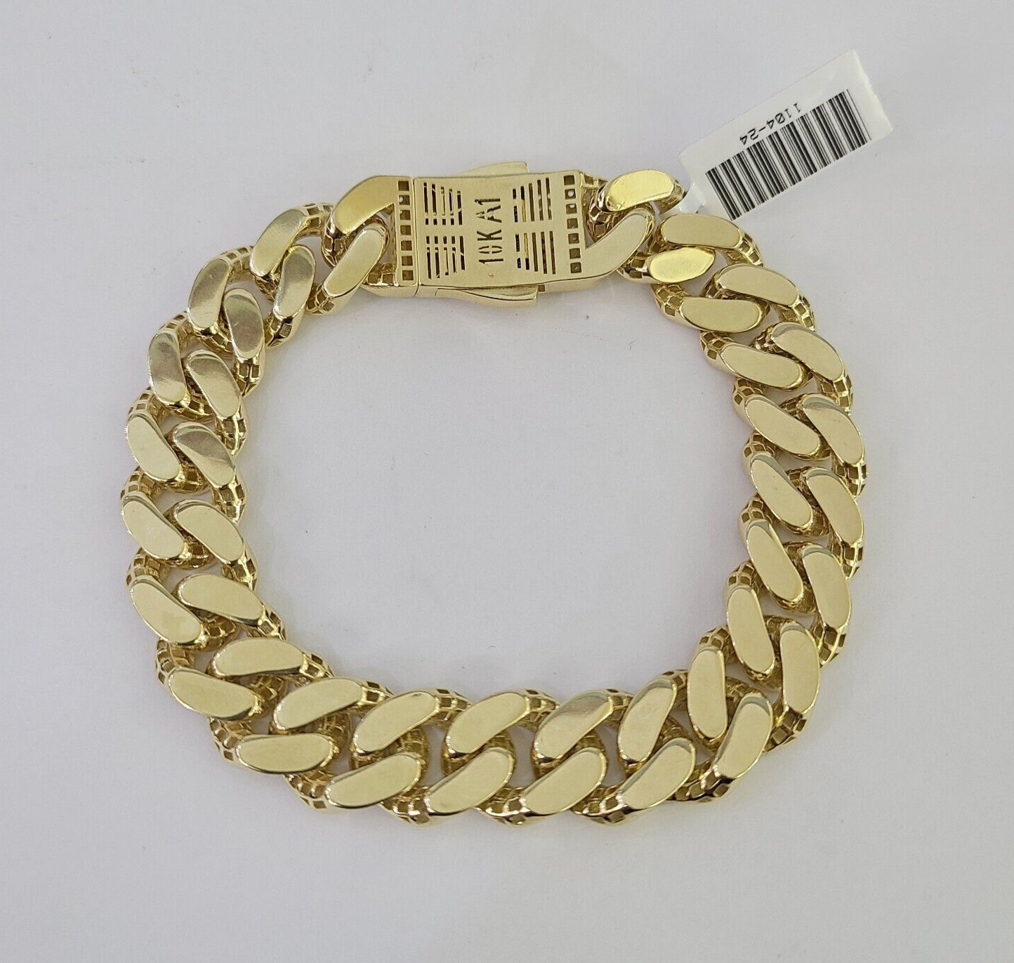 Real 10K Royal Monaco Bracelet Yellow Gold 8.5" Box Clasp 13mm Genuine Mens