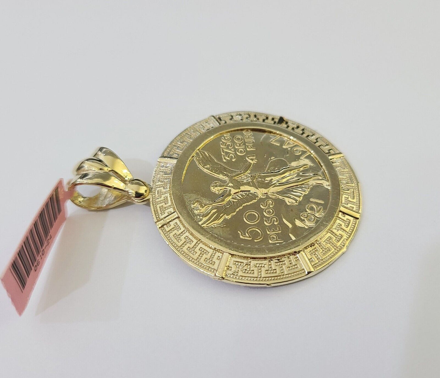 REAL 14k Yellow Gold Charm Centenario Style Coin in Bezel 50 Pesos 1947 Pendant