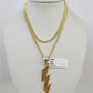 10k Gold Miami Cuban Chain Lightning Charm Pendant 3mm 18-28in Necklace Set