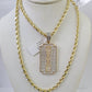 10k Solid Rope Chain Razor Blade Charm Diamond Set 4mm 20"-28" Necklace Gold