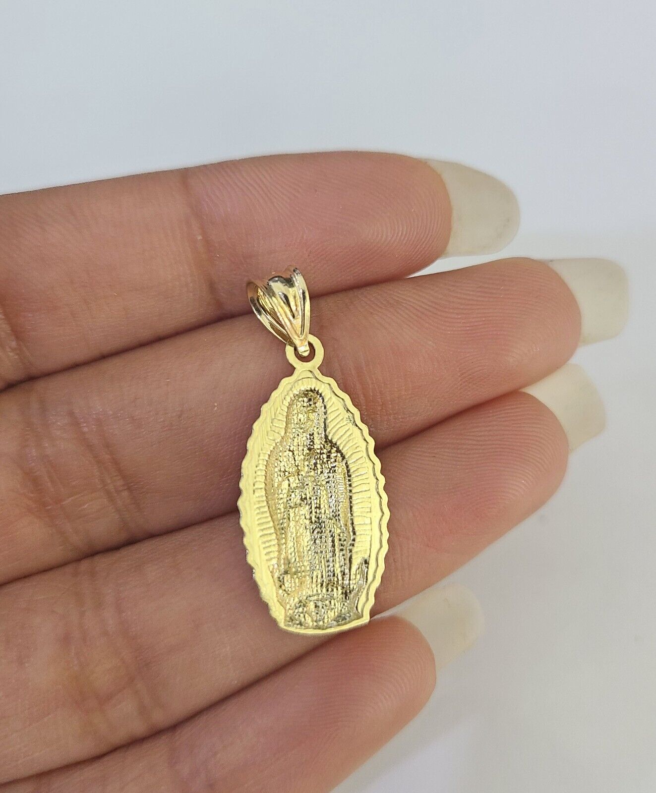 10k Rope Chain Virgin Mary Pendant 18"-30" Yellow Gold Set Charm Necklace 3mm