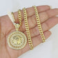 10k Yellow Gold Chain Head Charm Pendant Set 5mm Miami Cuban Link Necklace Real