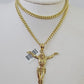 Real 10k Miami Cuban Chain Jesus Charm Set 4mm Yellow Gold Necklace Pendant