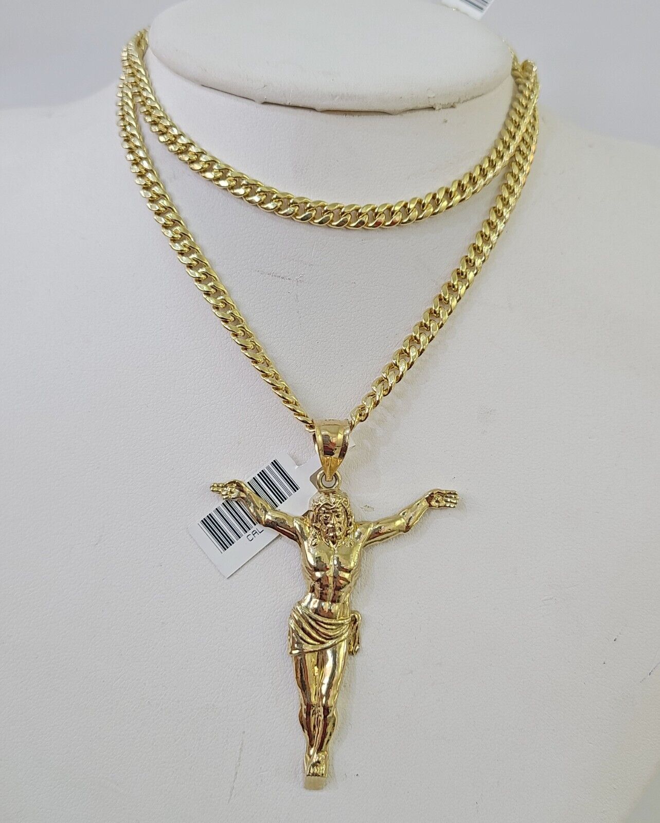 Real 10k Miami Cuban Chain Jesus Charm Set 4mm Yellow Gold Necklace Pendant