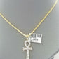 10k Gold Ankh Cross Charm Real Diamond 2mm Rope Chain 18" 20" 22" 24" 26"