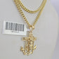 10K Gold Miami Cuban Chain Jesus Anchor Charm 18"-28" 3mm REAL Pendant Necklace