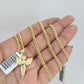 10k Gold Miami Cuban Chain Praying Angel Charm Pendant 3mm 18-28in Necklace Set