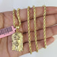 Real 14k Rope Chain Jesus Head Charm Set Yellow Gold 3mm 18-30" Necklace Pendant