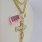 Real 14k Chain Cross Charm Set Miami Cuban Link 4mm Necklace Pendant Yellow Gold