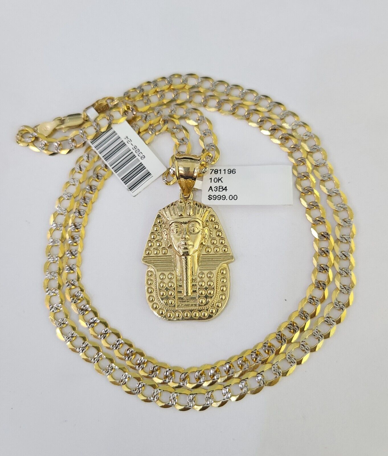 10k Gold Chain Pharaoh Charm Solid Cuban Curb 5mm 18"-28" Inch SET Necklace