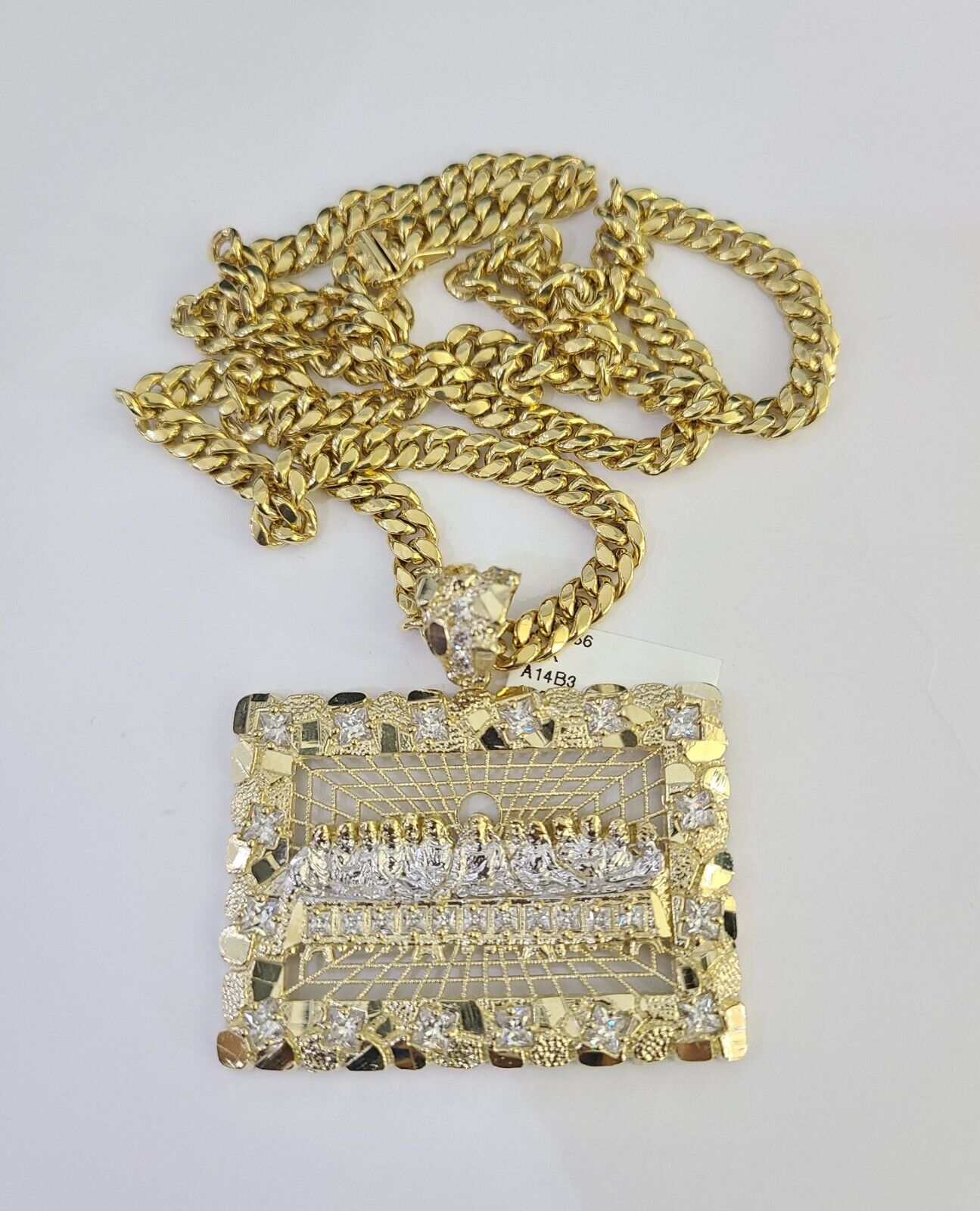 10K Miami Cuban Link Chain Last Supper Pendent Charm 6mm 20"-30" Necklace