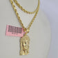 Real 14k Rope Chain Jesus Head Charm Set Yellow Gold 4mm 18-30" Necklace Pendant