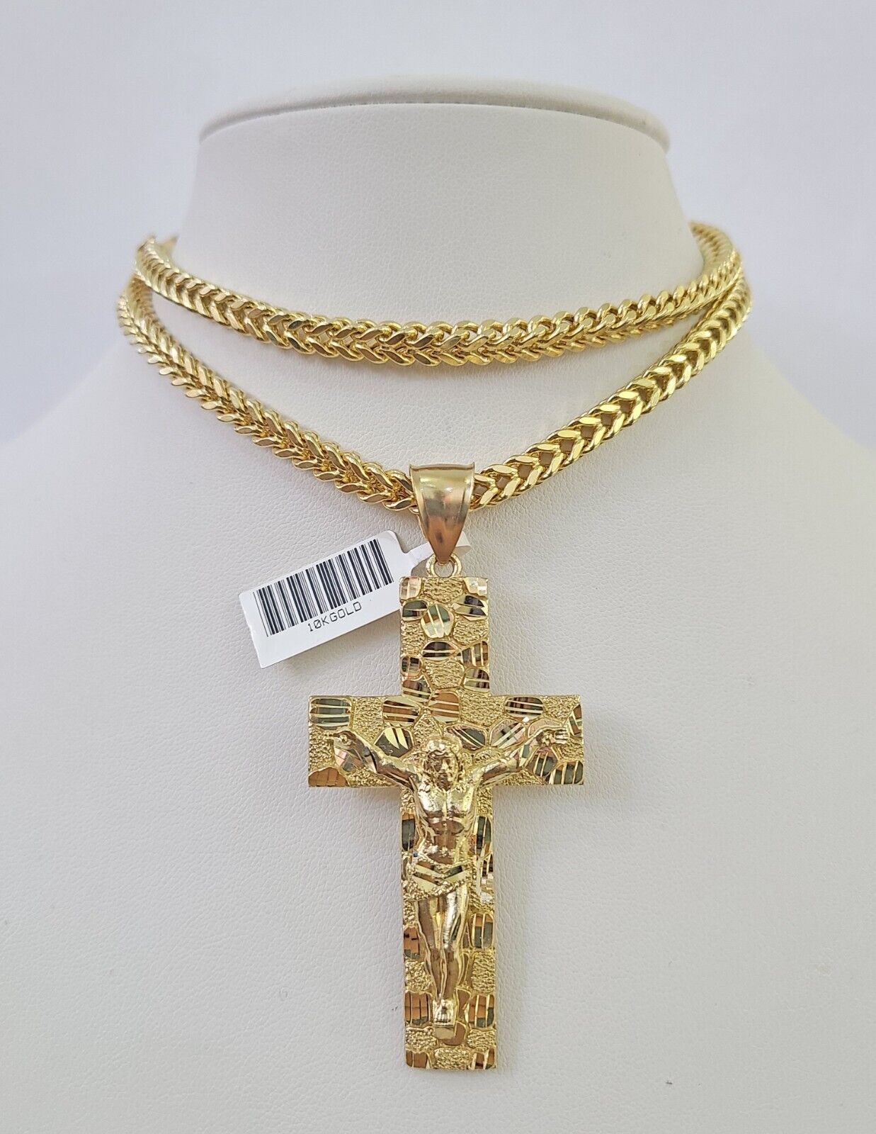 10K Franco Chain Jesus Cross Pendant Charm Necklace 20"-26" 5mm Gold SET Yellow