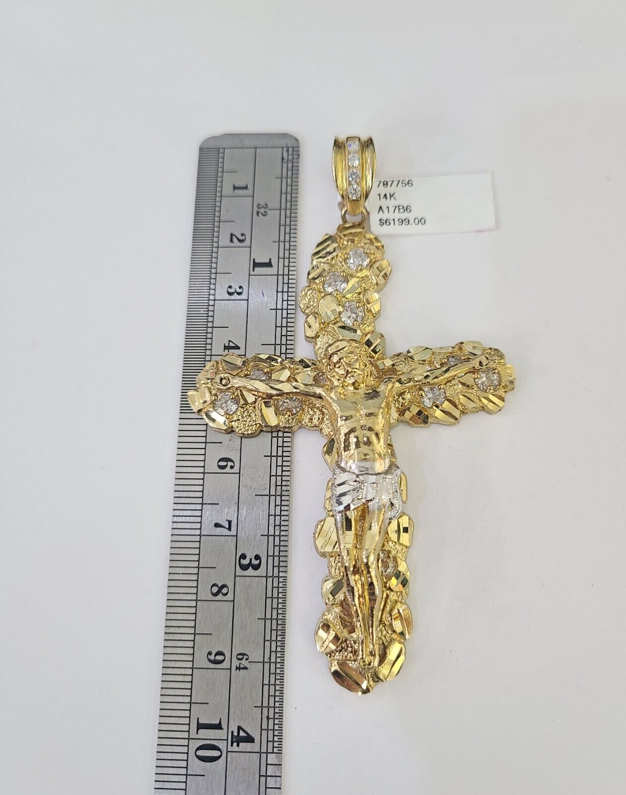 Real 14k Solid Chain Cross Charm Set Miami Cuban Link 6mm Necklace Pendant Gold