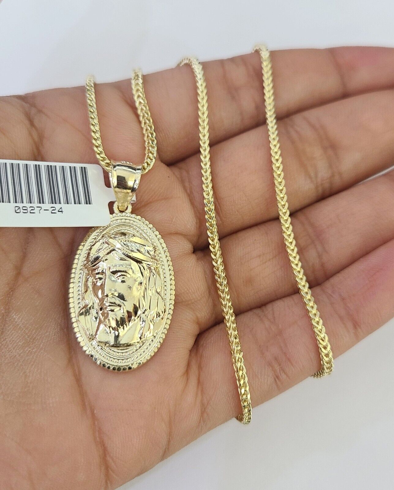 10K Franco Chain Jesus Head Pendant Charm Necklace 16"-24" 2mm Gold SET Yellow