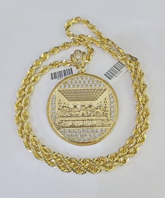 Real 10k Solid Rope Chain Last Supper Charm Set 6mm 20"-30" Inch Necklace Gold