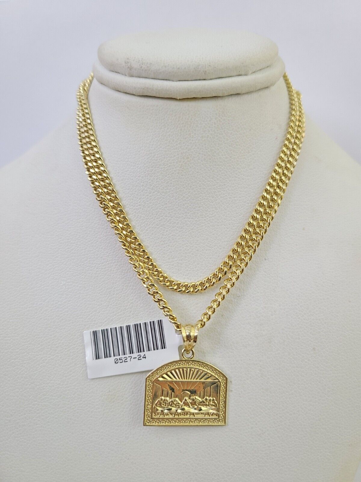 10K Gold Miami Cuban Chain Last Supper Charm 18"-28" 3mm REAL Pendant Necklace