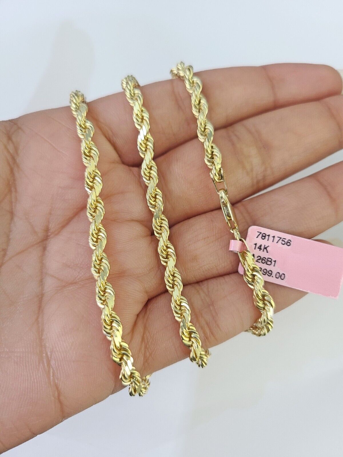 14k Real Solid Rope Chain Yellow Gold 4mm 18"-26" Inch Men Women Genuine