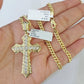 10k Nugget Cross Charm Miami Cuban Chain 4mm 22 inch SET Yellow Gold