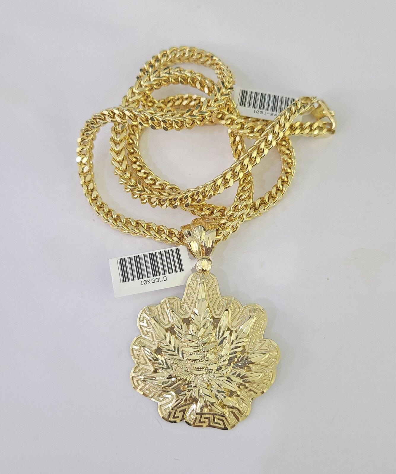 10K Franco Chain Tree leaf Pendant Charm Necklace 20"-26" 5mm Gold SET Yellow