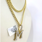 10K Gold Miami Cuban Chain M Diamond Initial 18"-24" 2mm Pendant Necklace SET