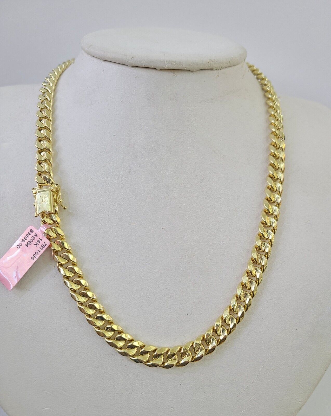 Real 14K Miami Cuban Link Chain Necklace Yellow Gold 24 inch 8mm Mens Hollow