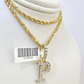 10k Rope Chain P Diamond Initial Charm Necklace Pendant Set 2mm 18"-24" Gold