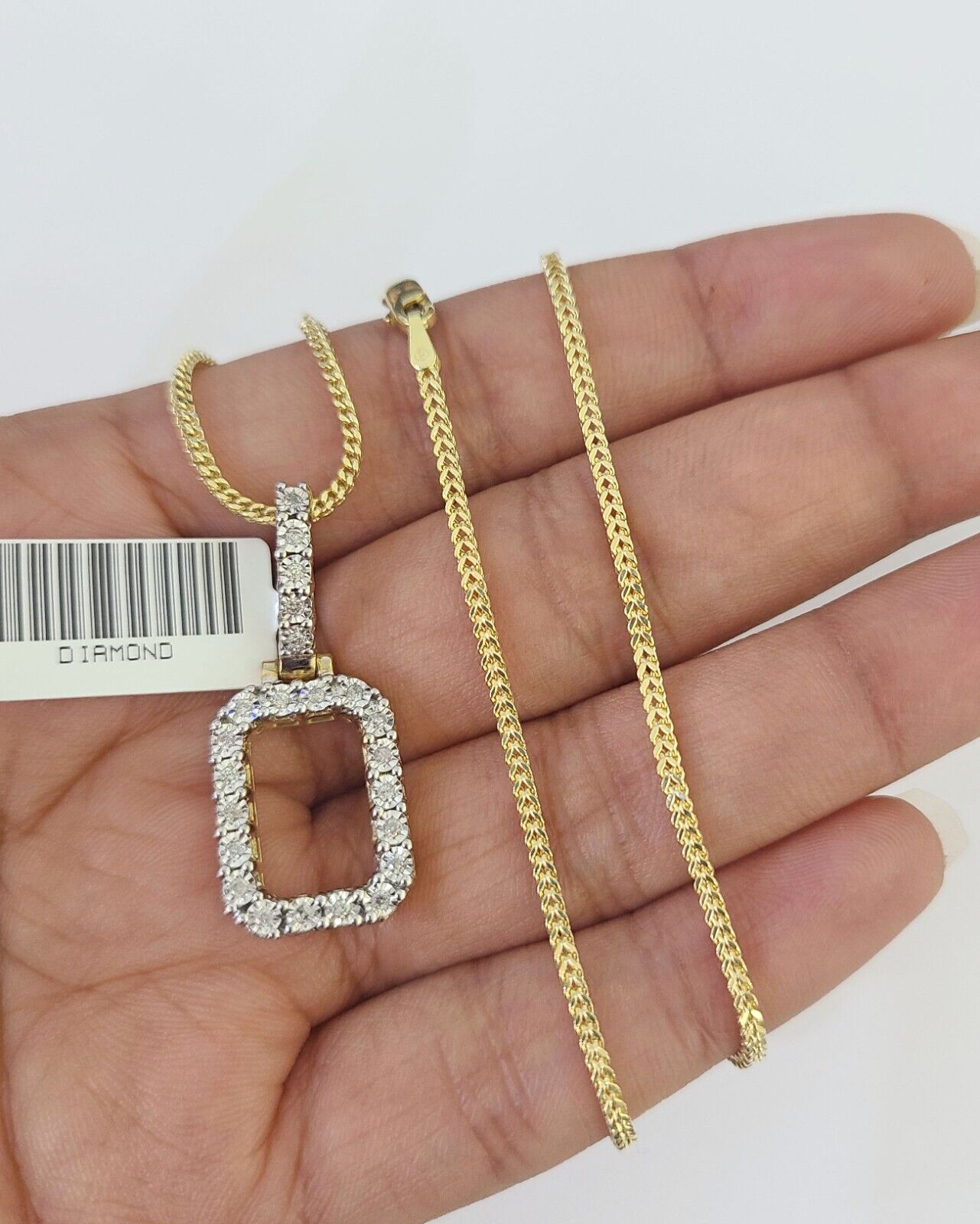 10K Franco Chain Diamond O Pendant Initial Charm Letter Necklace 18"-24" 1.5mm