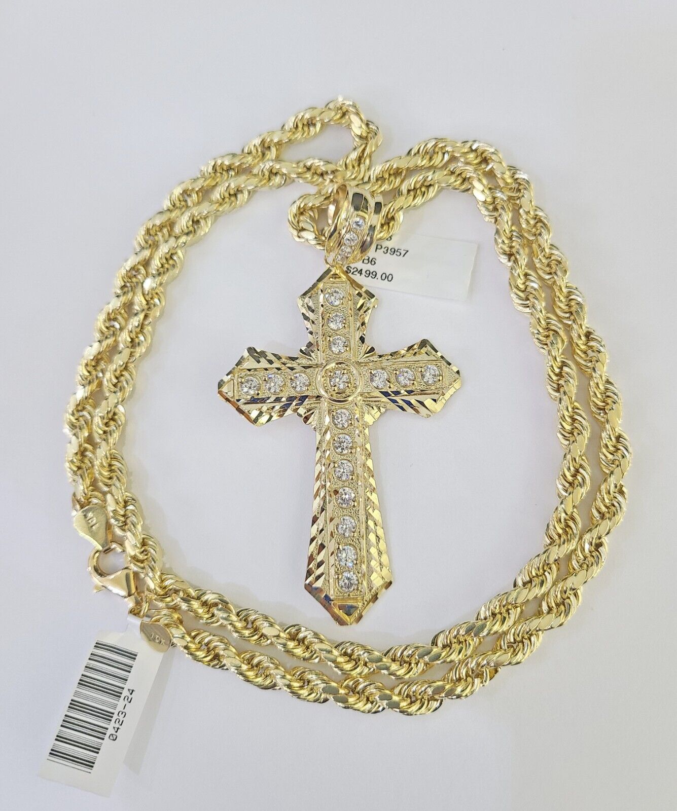 Real 10k Rope Chain Jesus Cross Charm Set 7mm 18"-26" Inch Necklace Yellow Gold