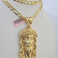 14k Figaro Solid Chain Jesus Head Charm Pendant Gold 7mm 20-30 inch SET Necklace