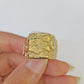 Real 10k Nugget Ring Yellow Gold Men Casual Square Ring 10kt