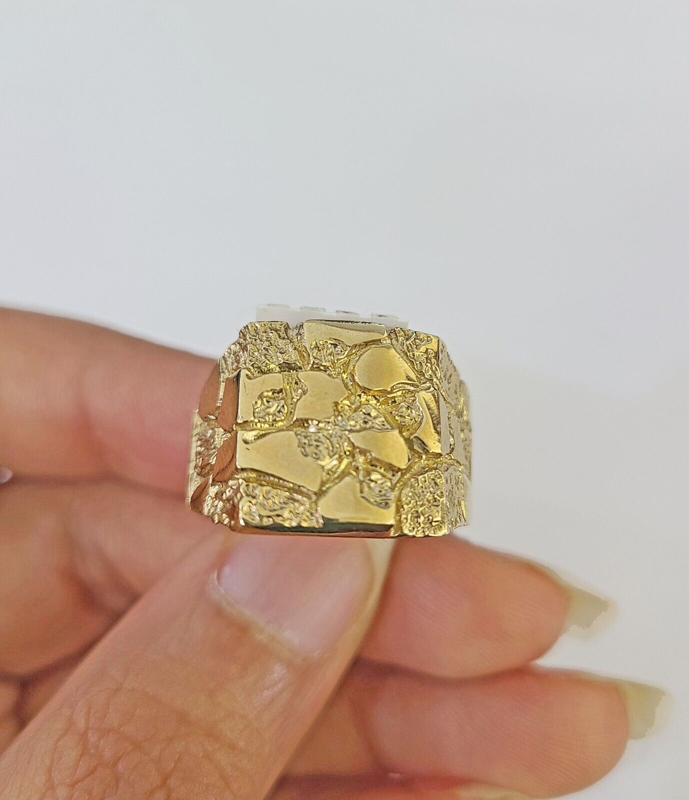 Real 10k Nugget Ring Yellow Gold Men Casual Square Ring 10kt