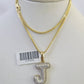 10K Franco Chain Diamond J Pendant Initial Charm Letter Necklace 18"-24" 1.5mm