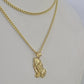 14k Miami Cuban Chain Praying Hands Charm Pendant 2mm 18"-24inch SET Necklace