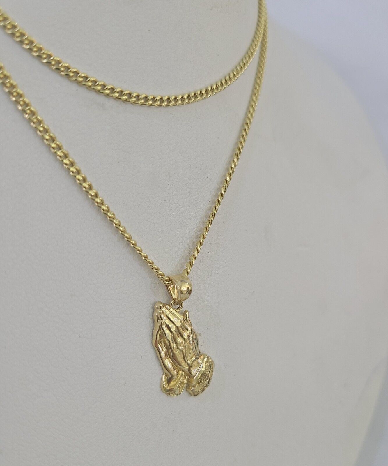 14k Miami Cuban Chain Praying Hands Charm Pendant 2mm 18"-24inch SET Necklace