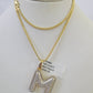 10K Franco Chain Diamond M Pendant Initial Charm Letter Necklace 18"-24" 1.5mm