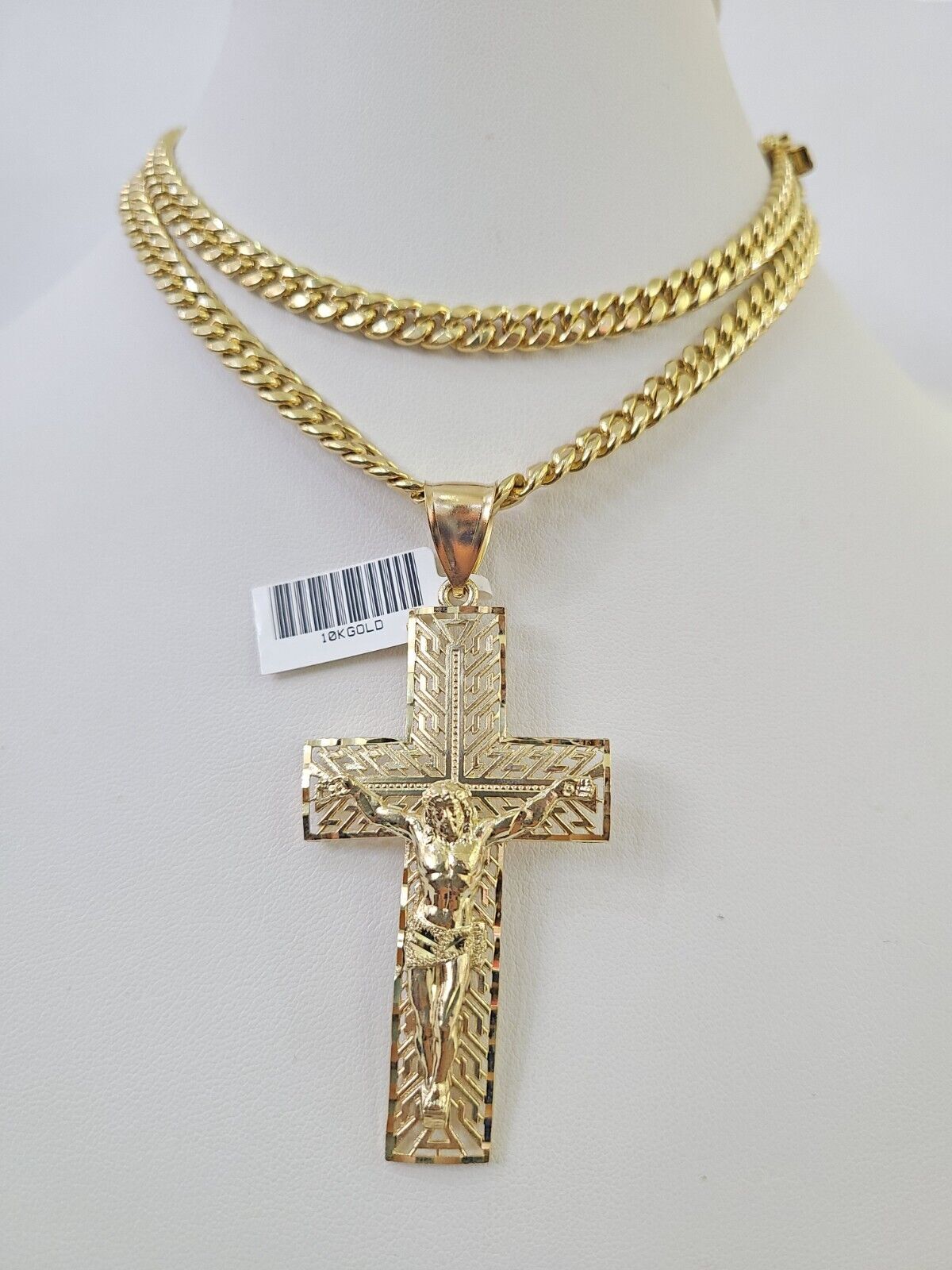 10K Miami Cuban Link Chain Jesus Cross Pendent Charm 6mm 20"-30" Necklace