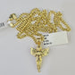 10K Gold Miami Cuban Chain Praying Angel 18"-28" 3mm REAL Pendant Necklace SET