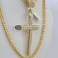 10K Franco Chain Jesus Cross Pendant Charm Necklace 20"-26" 3mm Gold