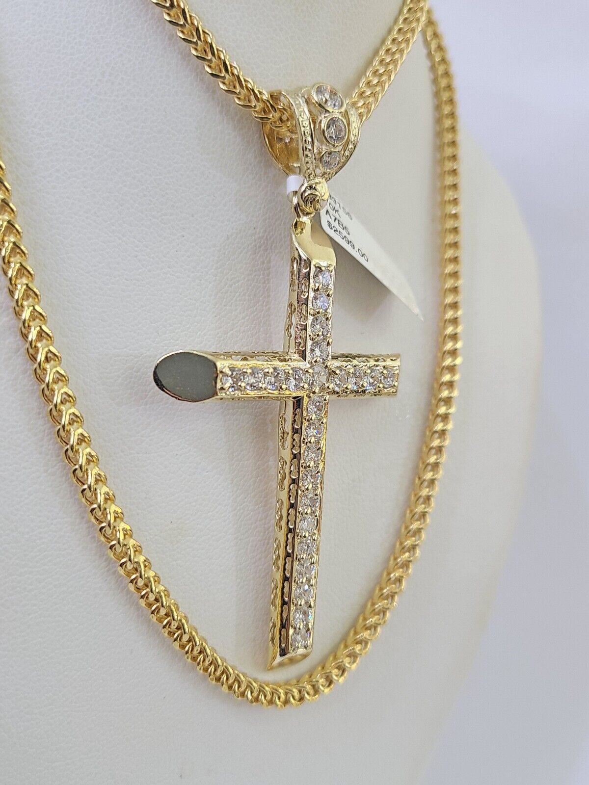 10K Franco Chain Jesus Cross Pendant Charm Necklace 20"-26" 3mm Gold