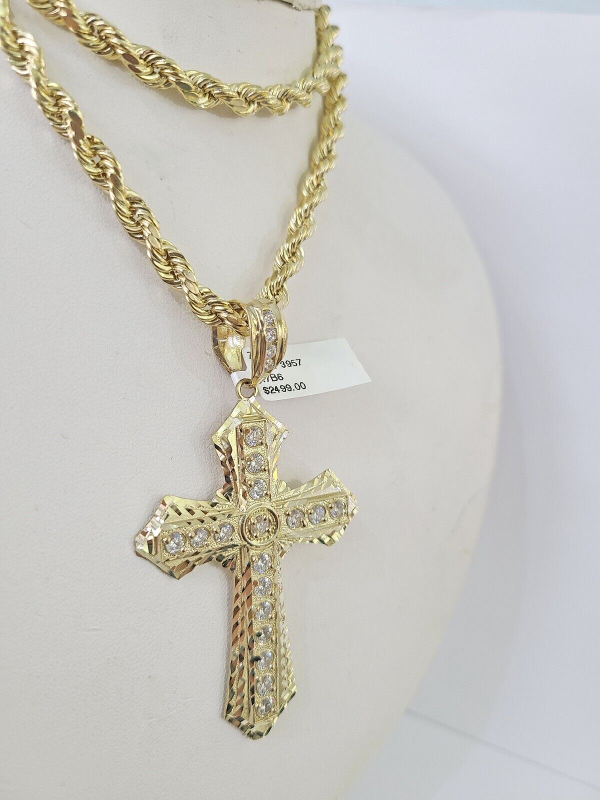 Real 10k Rope Chain Jesus Cross Charm Set 7mm 18"-26" Inch Necklace Yellow Gold