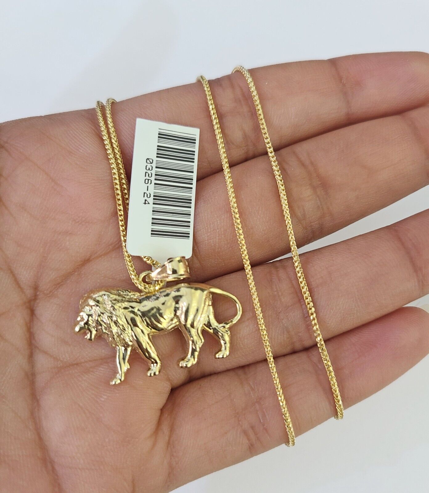 10K Solid Franco Chain Lion Pendant Charm Necklace 18"-24" 1.5mm Yellow Gold