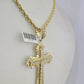 10k Solid Rope Chain Jesus Cross Charm Set 4mm 18"-28" Necklace Yellow Gold