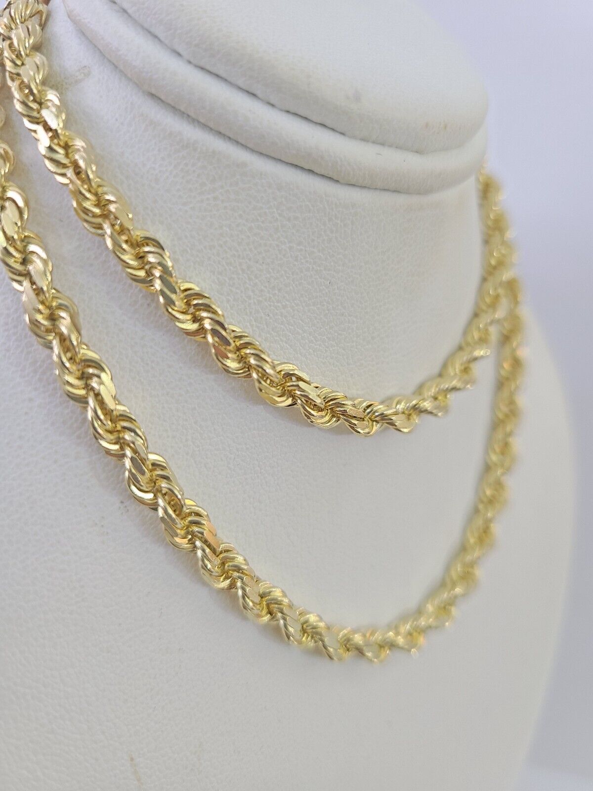 10k Real Solid Rope Chain Yellow Gold Women Men Diamond Cut 4mm 20 Inches