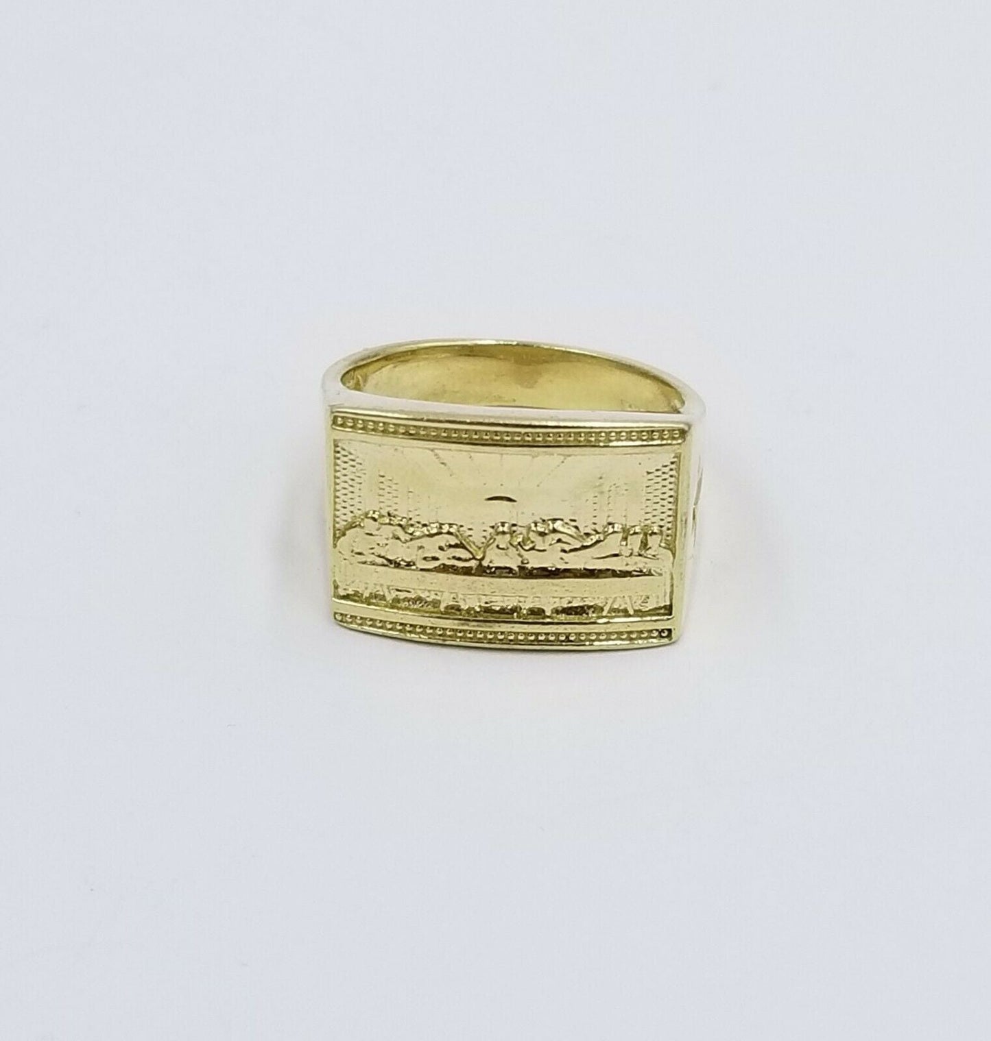 REAL 10k Yellow Gold Last Supper Ring Cross Design Men's Ring, All Sizes