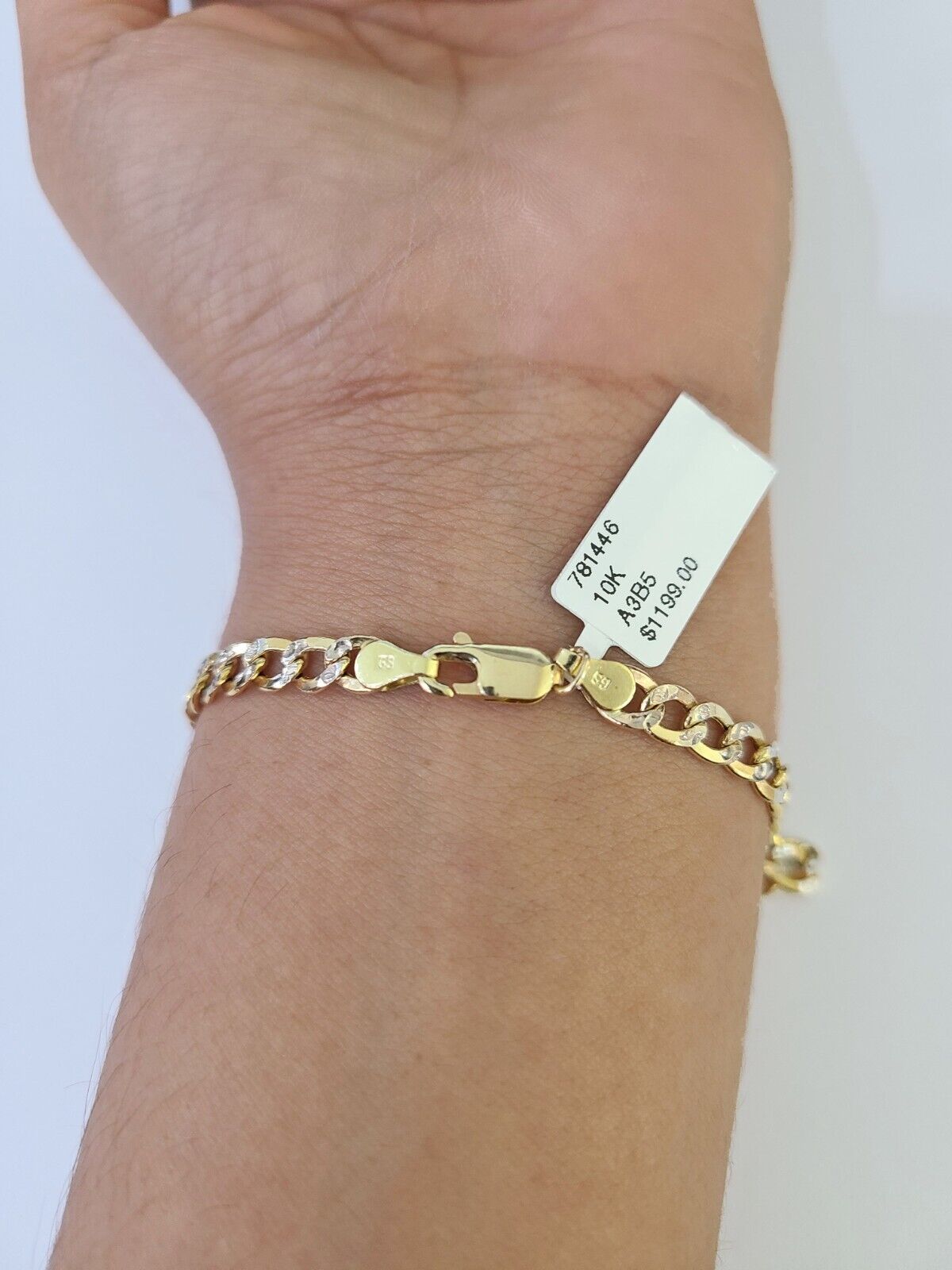 Real 10K Cuban Curb Link Bracelet Yellow Gold Diamond Cut 5mm 7" Inch