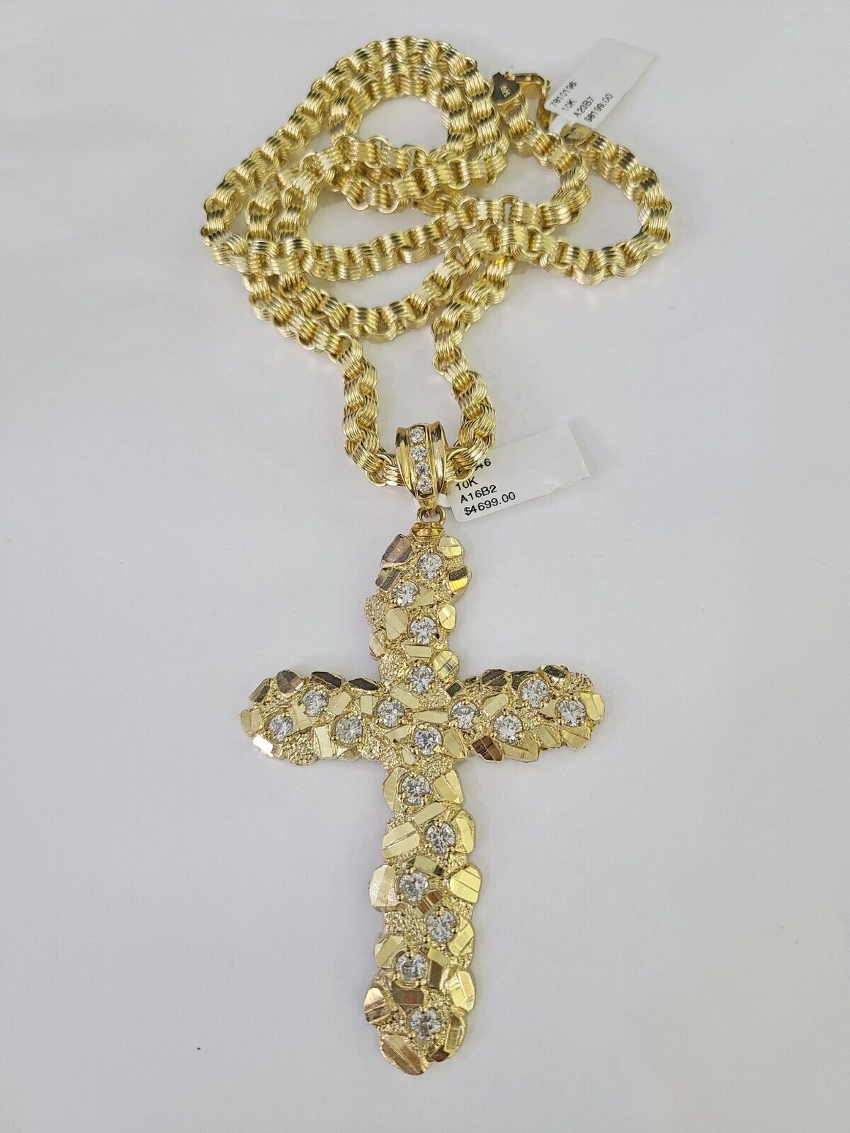 10k Gold Byzantine Necklace Jesus Cross Charm 18-30 inches 5mm SET Chain Pendant