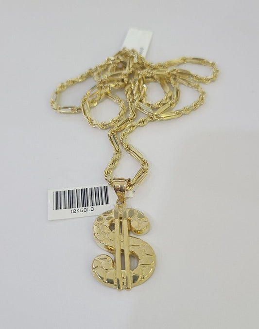 10k Milano Rope Chain Dollar Charm Necklace SET 3mm 18" 20" 22" 24"