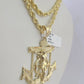 10k Solid Rope Chain Jesus Anchor Charm Set 4mm 18"-30" Necklace Gold Pendant