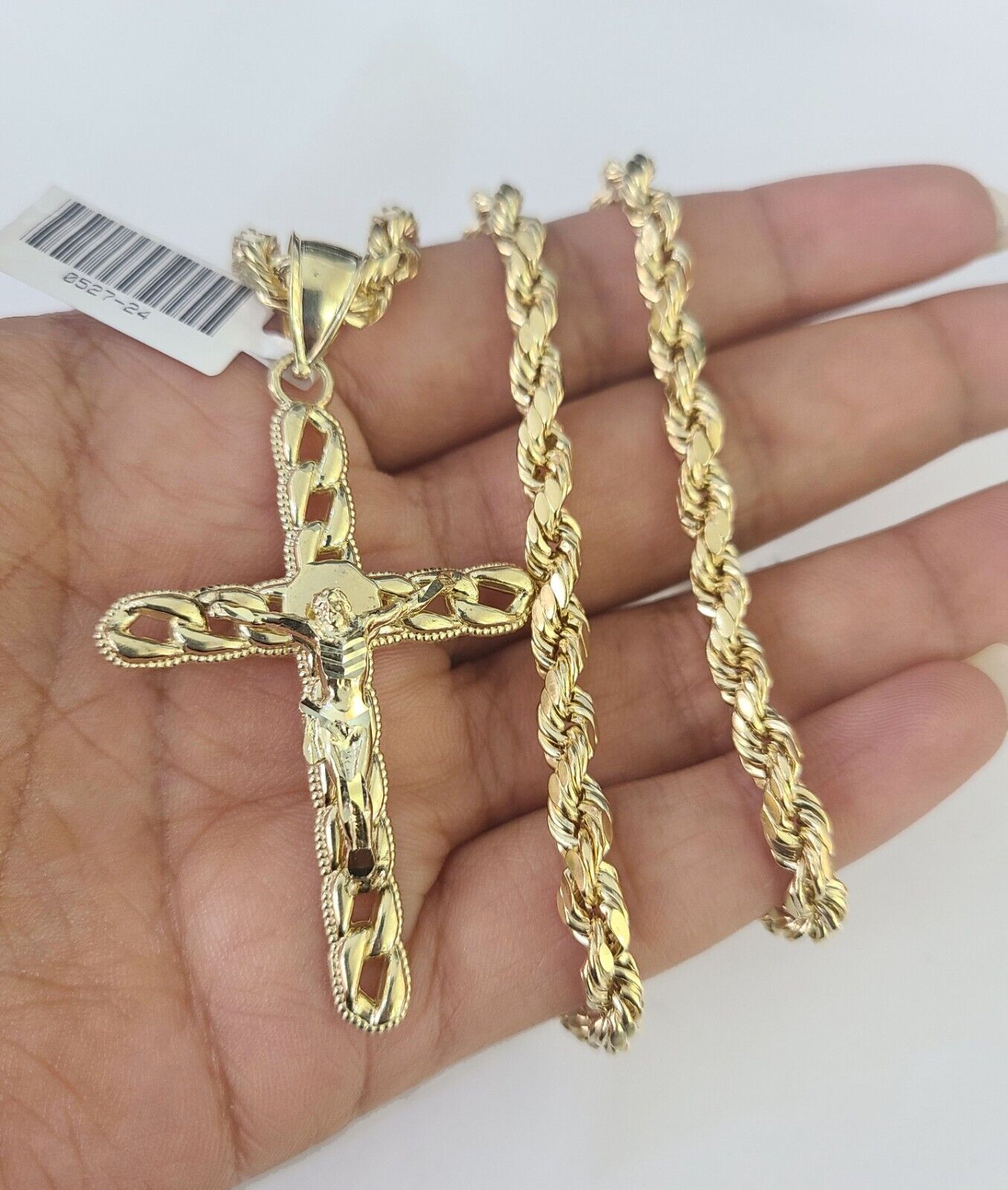 Real 10k Rope Chain Jesus Cross Charm Necklace Pendant Set 5mm 20"-30" Inch Gold